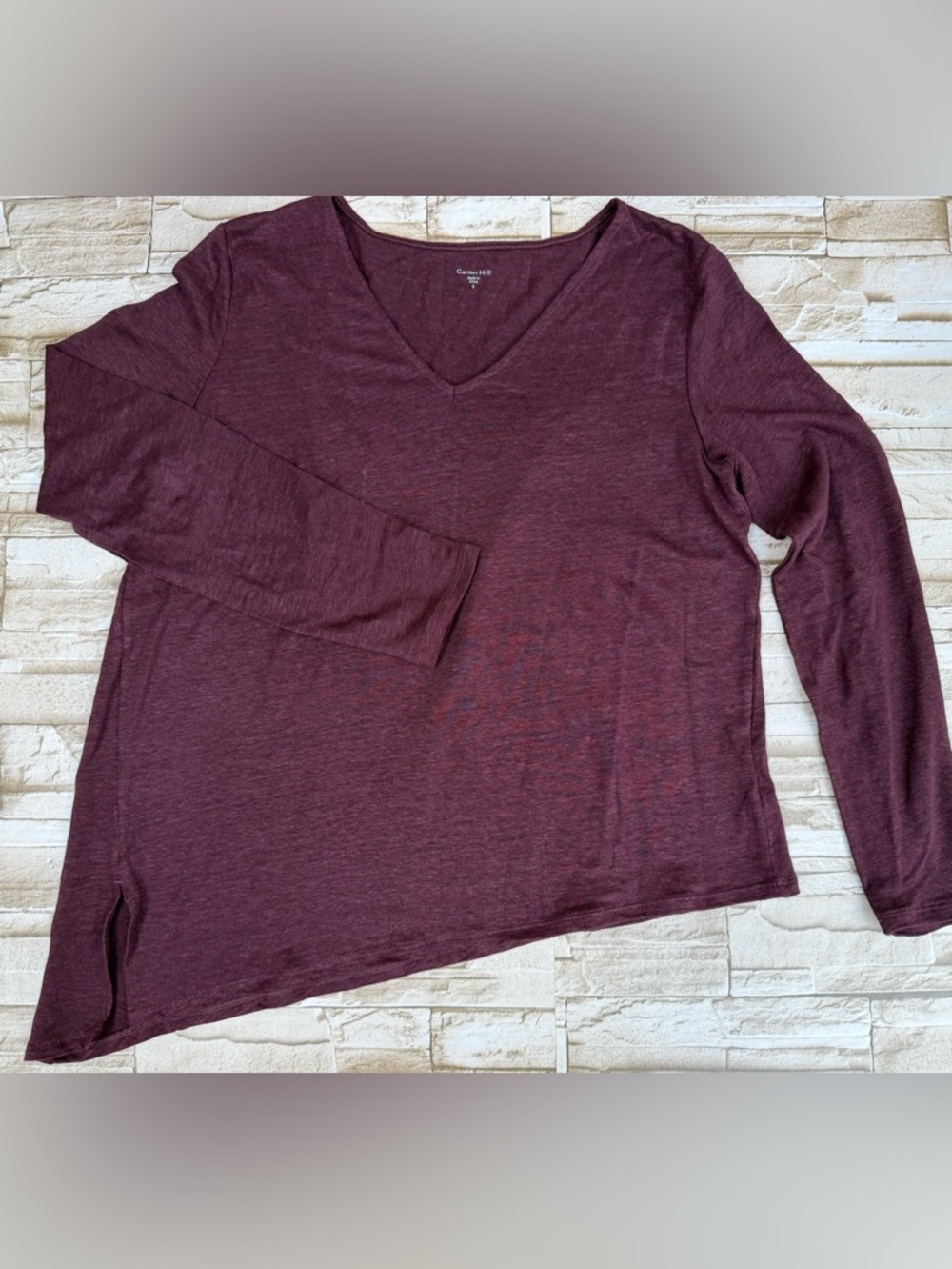 Garnet Hill Women's Organic Linen V-Neck Long Sleeve Sweater in Plum Sz Small